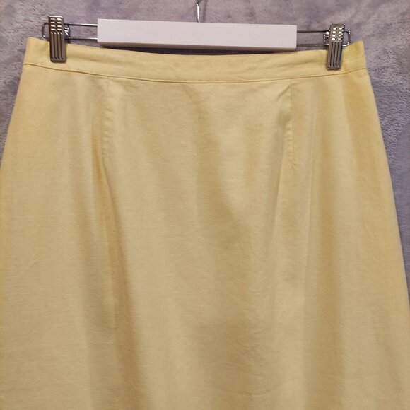 Adolfo Studio Womans 14 Skirt Yellow Linen Cotton lined Midi Career Preppy - Picture 11 of 13